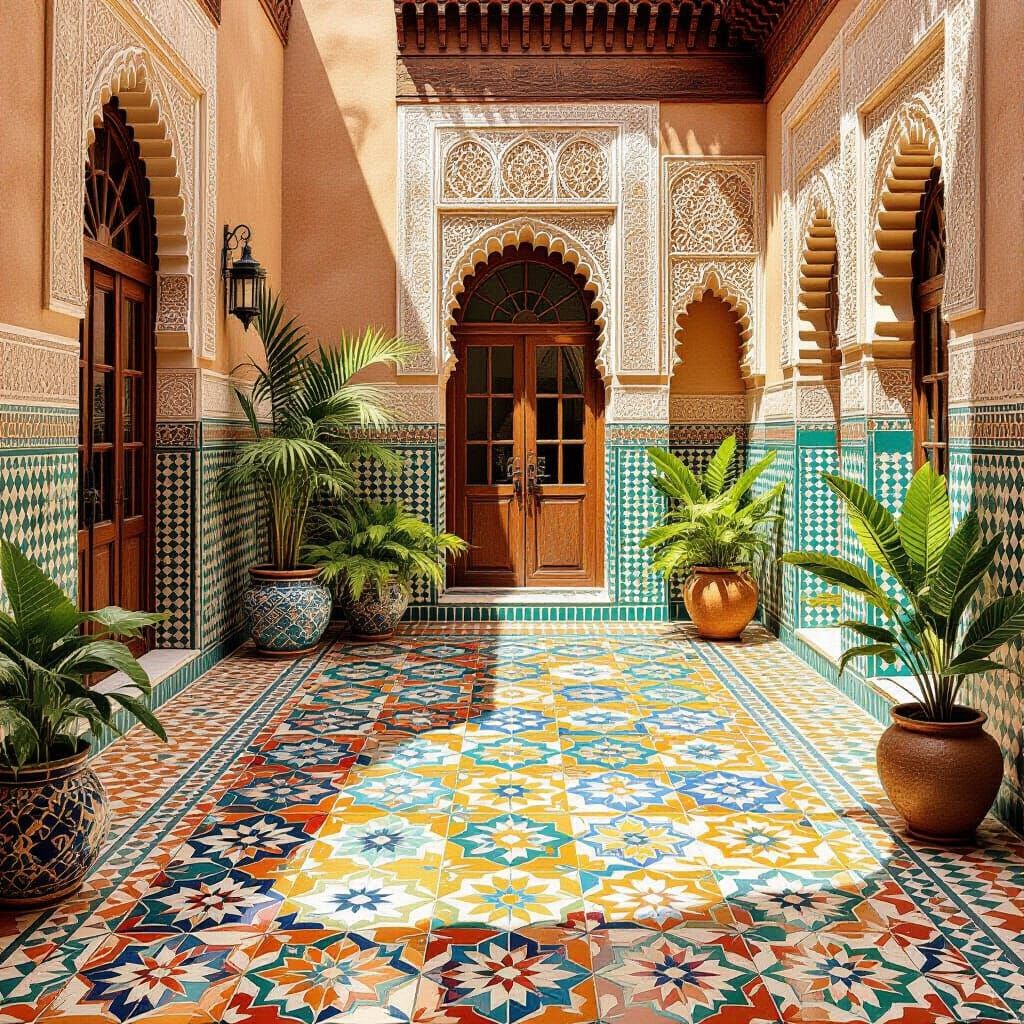 Arabian Courtyard with Hand-Painted Tiles
