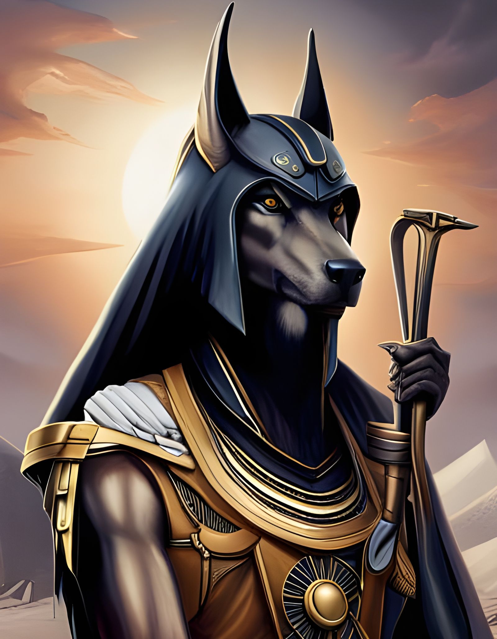 Anubis Portrait with Khopesh in Sandstorm