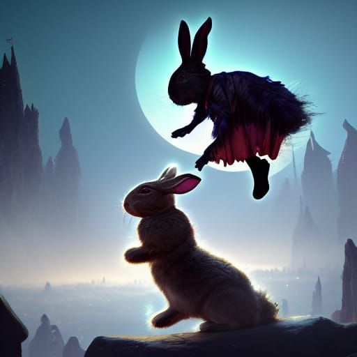 Bunny Witch Backflip in Detailed Matte Painting