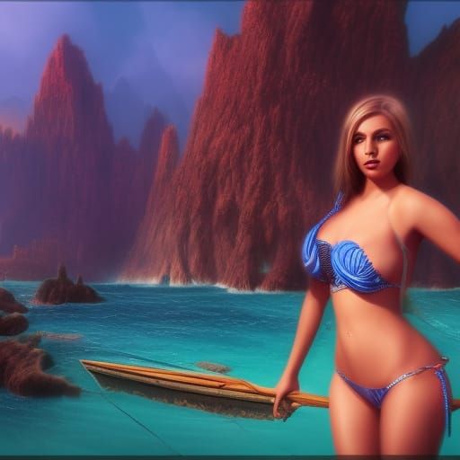 Bikini Girl in Detailed Matte Painting Style