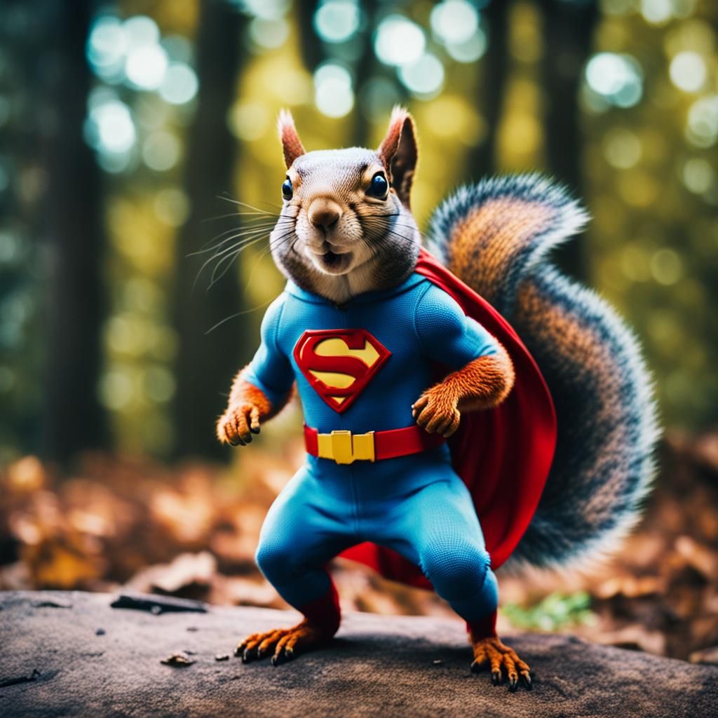 Superhero Squirrel in Cinematic Film Still