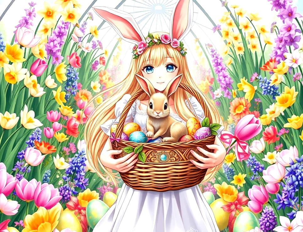 Anime Easter Girl Celebrates Spring with Vibrant Colors and ...