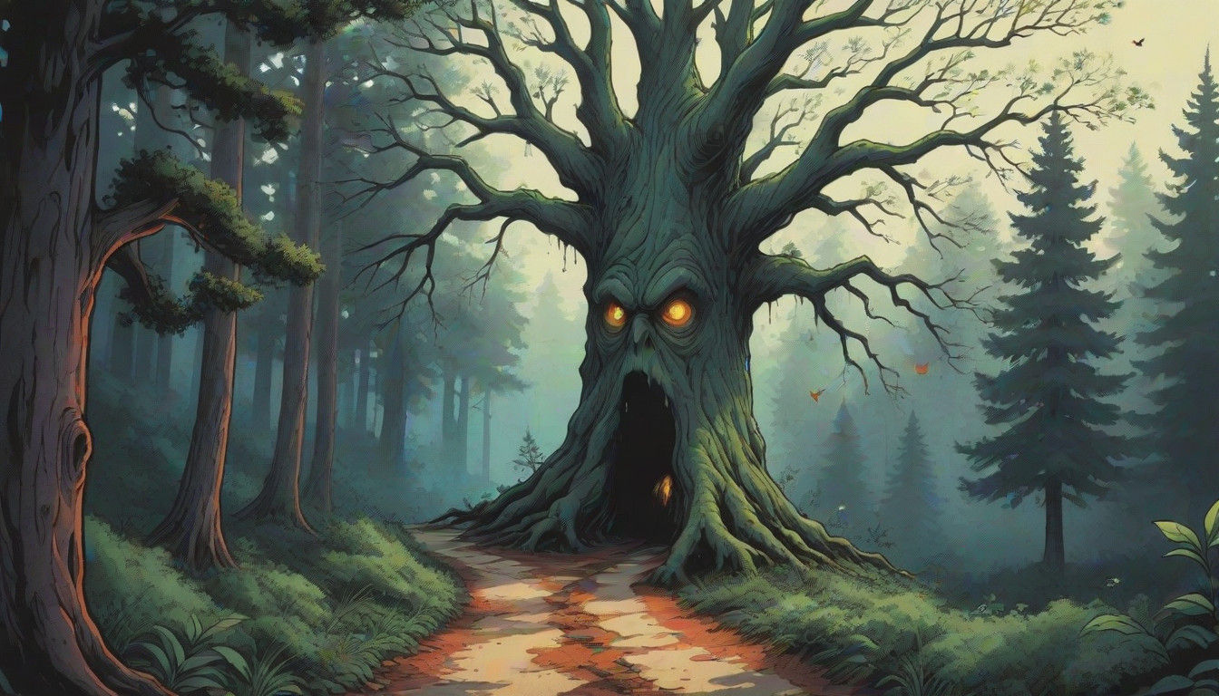Whimsical Tree Gazing from Forest Depths