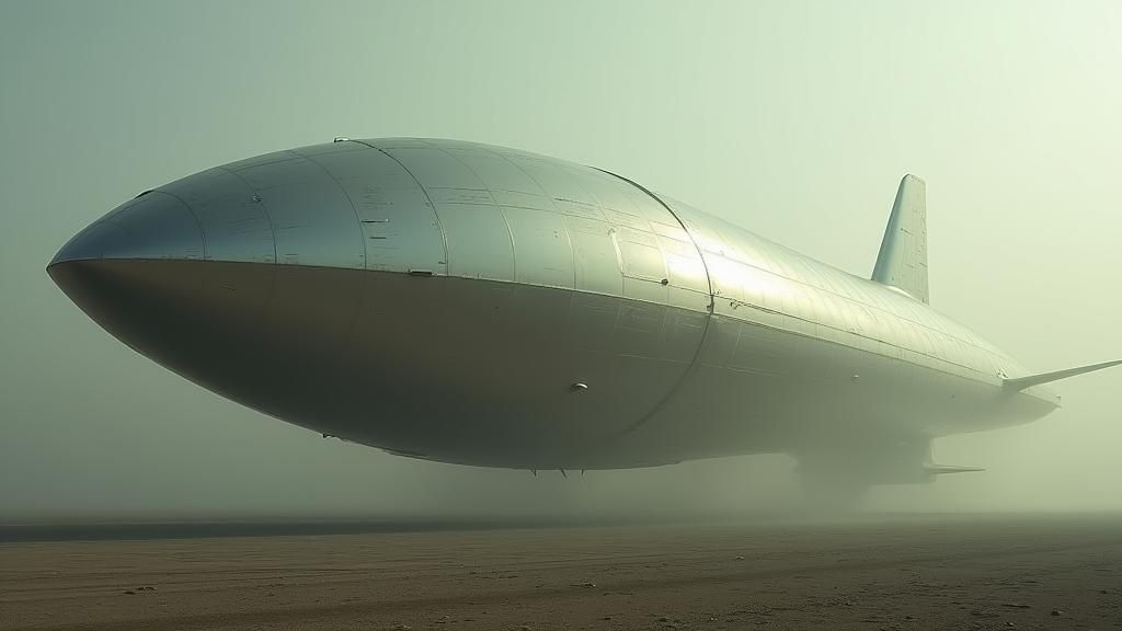 Chrome Spaceship Suspended in Desolate Landscape