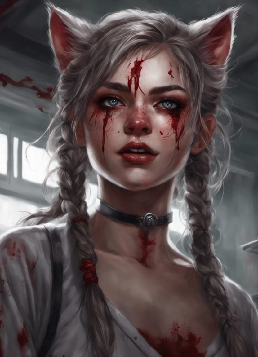 Smirking Cat-Girl Nurse in Desolate Hospital