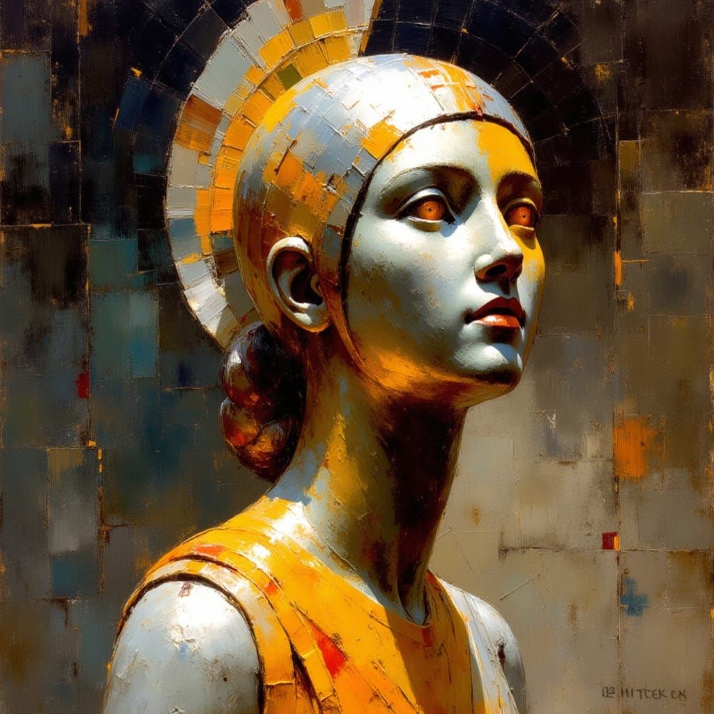 Luminous Athena Sculpture in Silvering Photograph