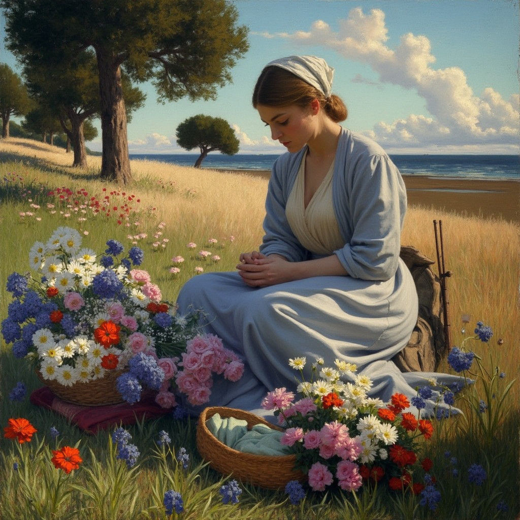 Impressionist Woman Sewing, Inspired by Anna Ancher