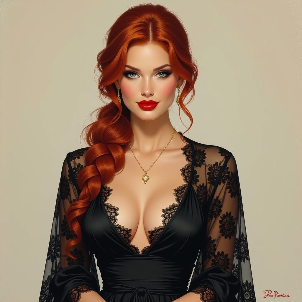 Redhead Mage in Lacy Robe: An Oil Painting