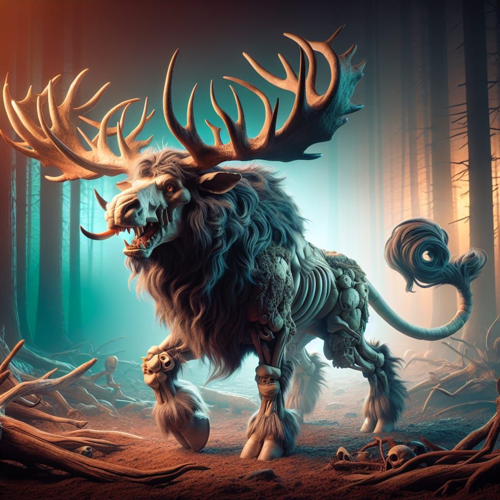 Detailed Hybrid Creature in Foggy Forest