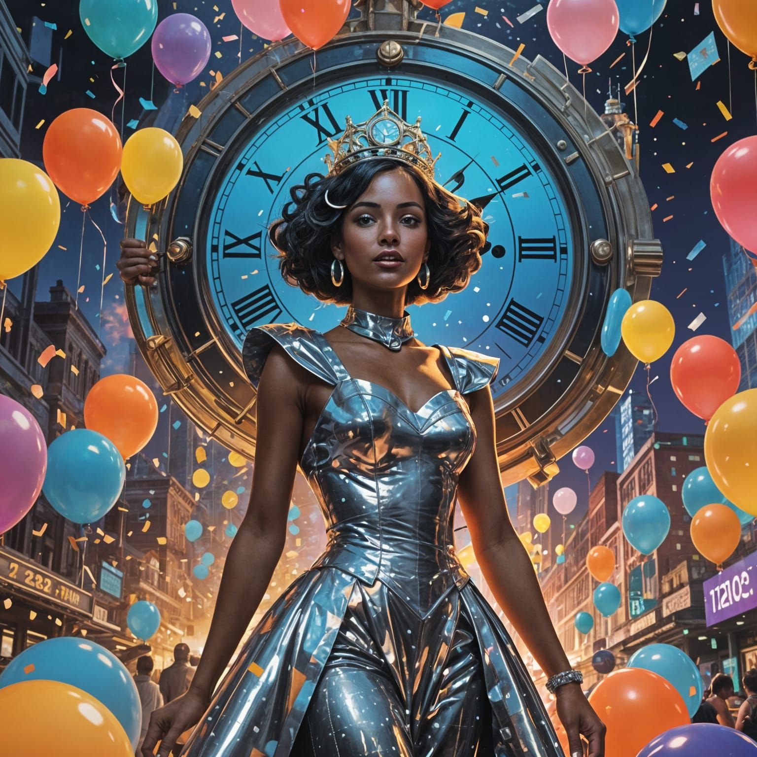 Vibrant Countdown Clock in a Celebratory New Year's Eve Sett...