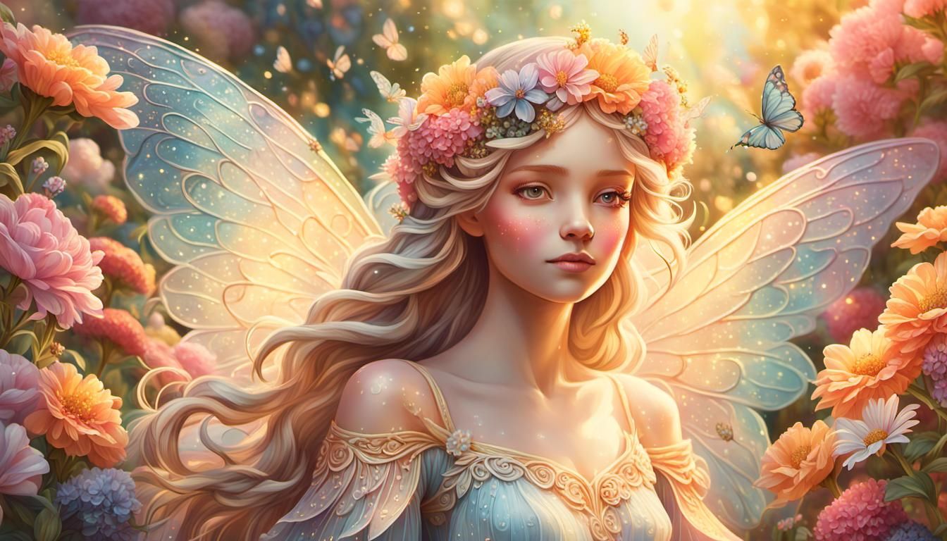 Fairy Princess in Floral Garden: Whimsical Illustration