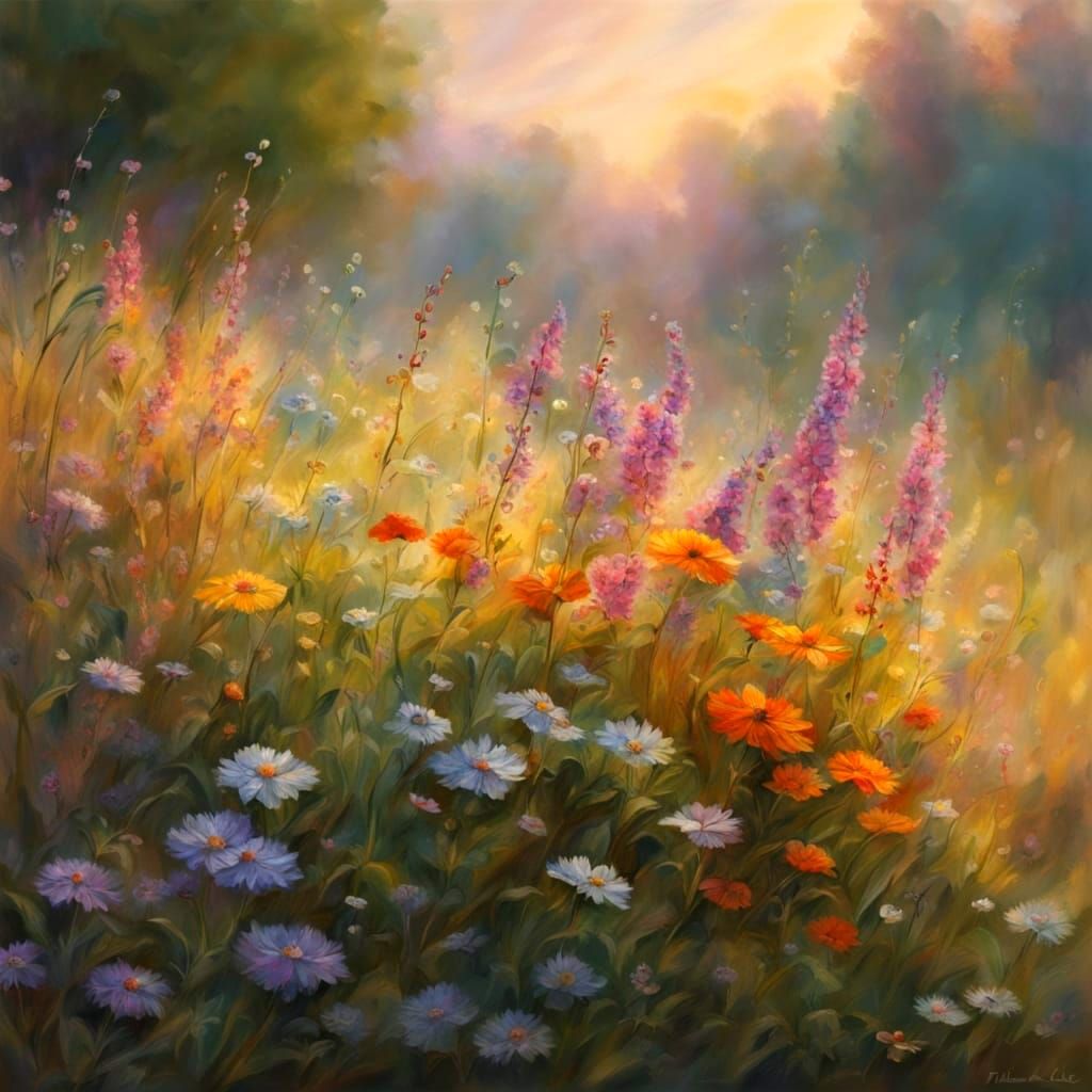 Airbrushed Wildflower Field in Kinkade Style