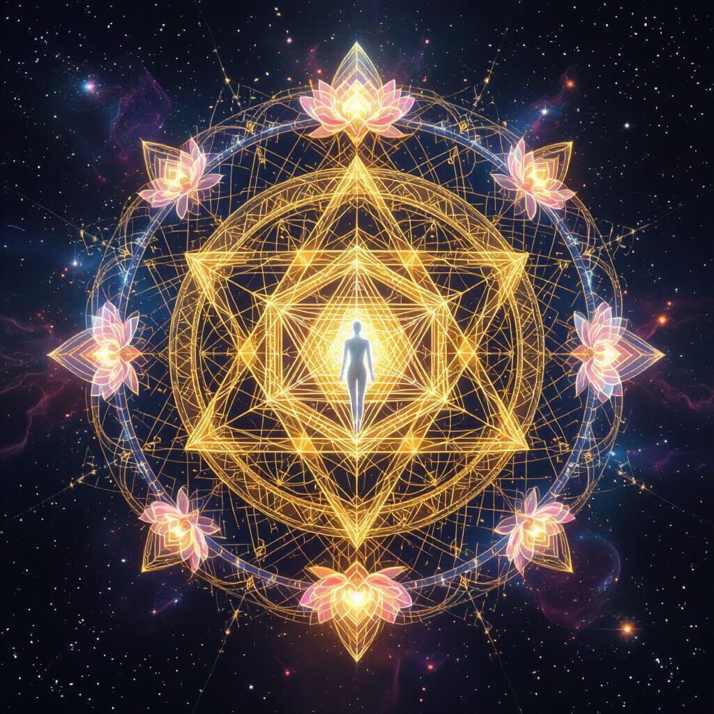 Cosmic Mandala of Sacred Geometry in Digital Art Style