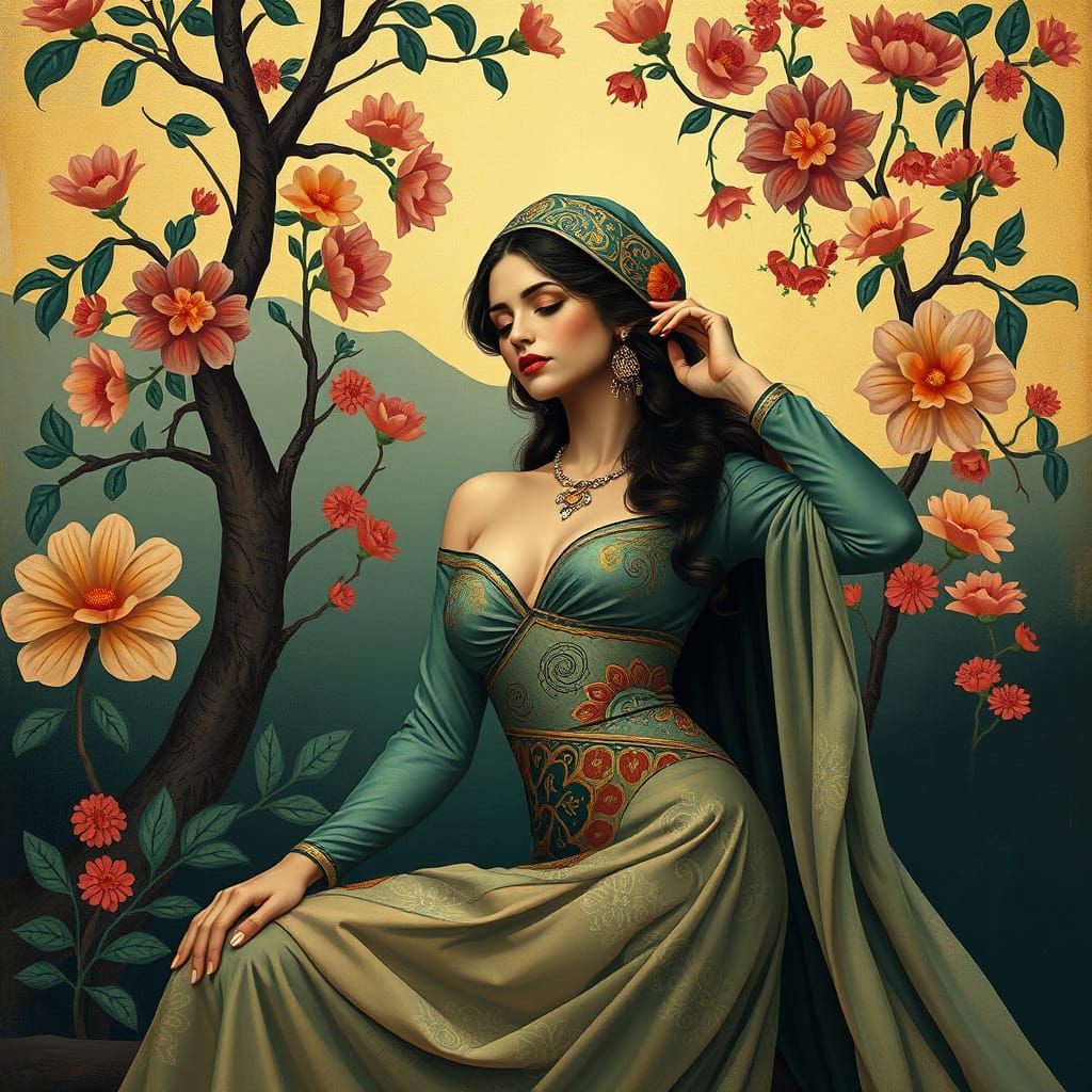 Elegant Woman in Art Nouveau Style