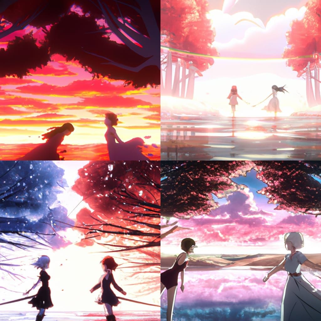 Anime Girls Fight in Blood Water: Ghibli-Style Visual