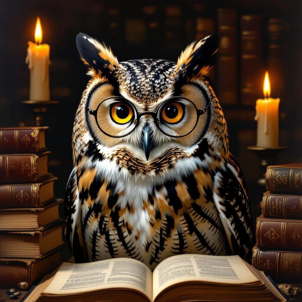 Wise Owl Portrait in Rembrandt Style