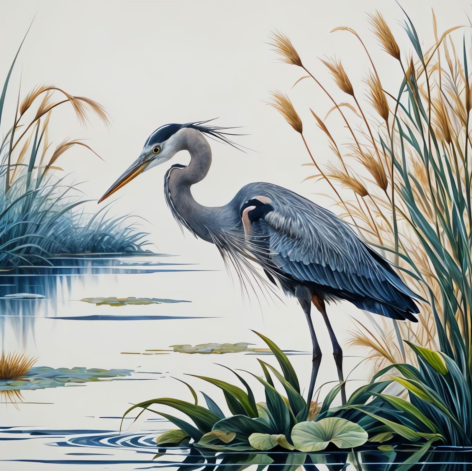 Herons in Vibrant Oil Painting