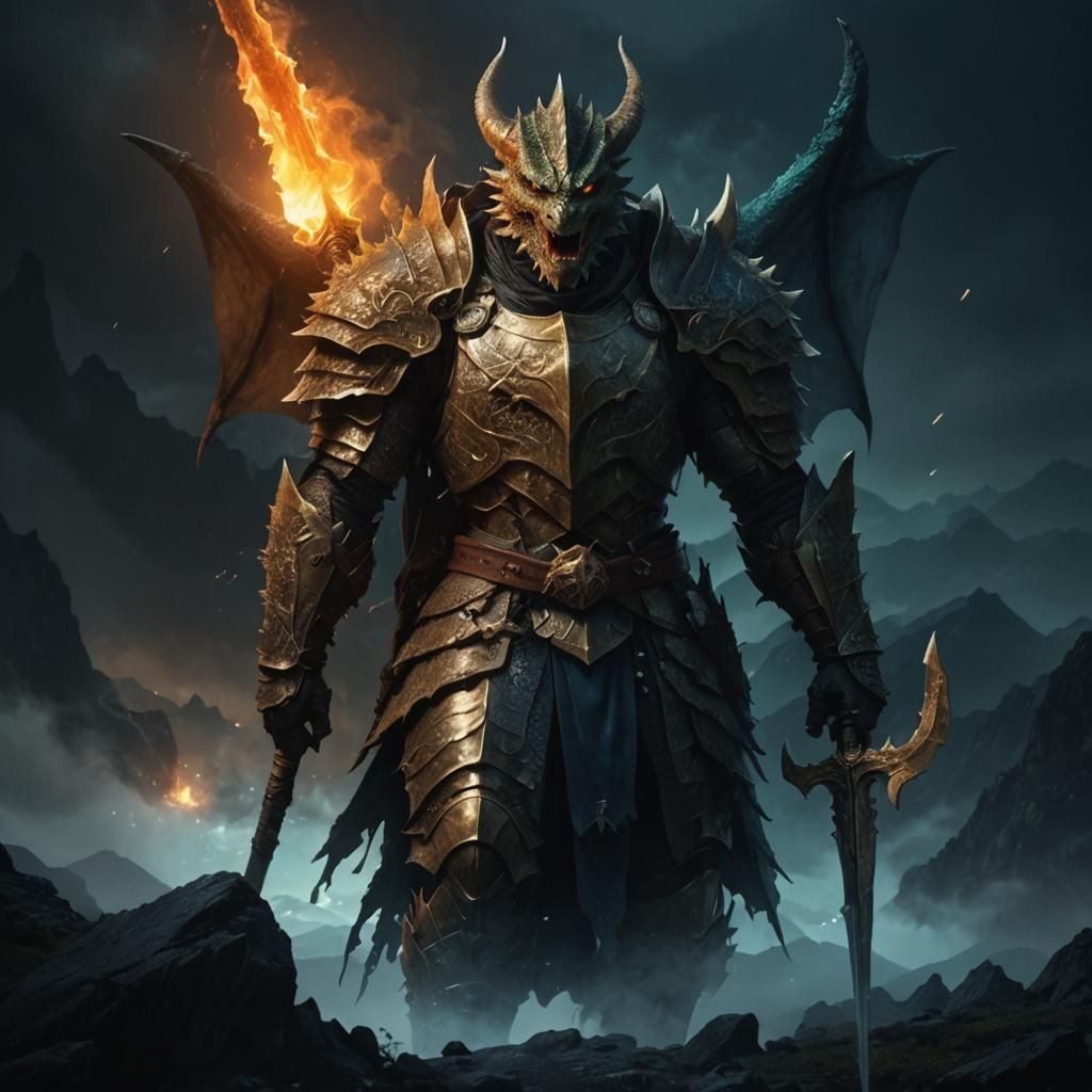 Dragon-Tooth Soldier in Misty Mountain Landscape