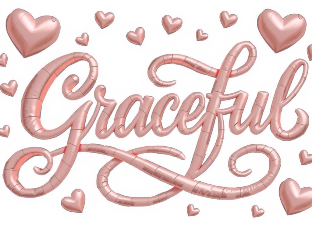 Graceful Text in 3D Satin with Floating Hearts