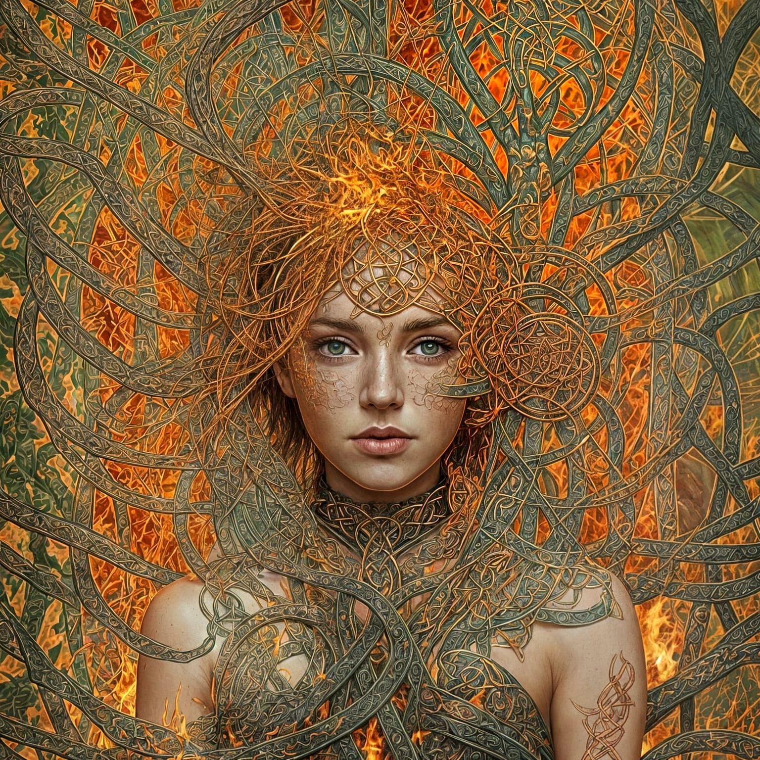 Fiery Celtic Tree of Life Art