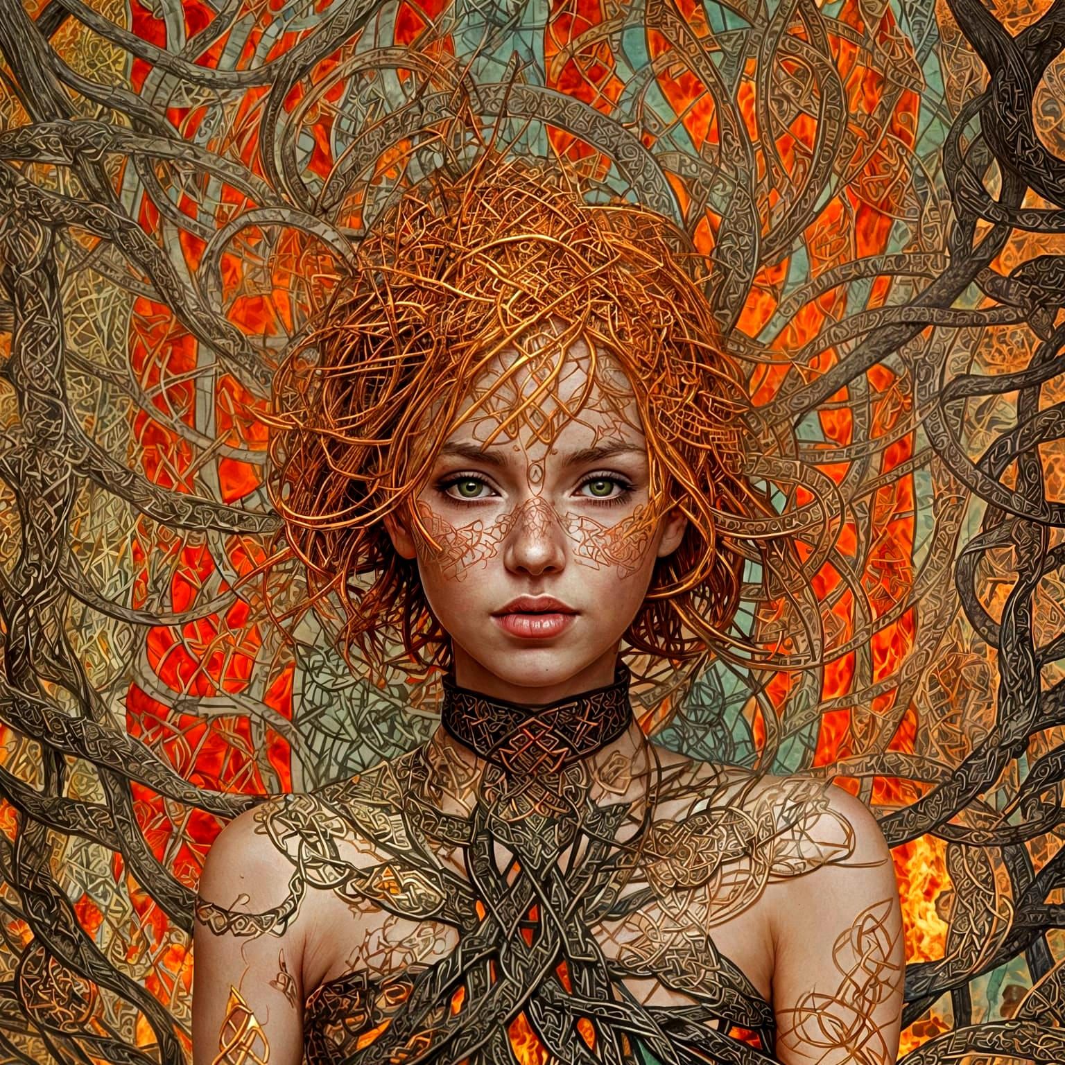 Fiery Celtic Tree of Life with Intricate Motifs