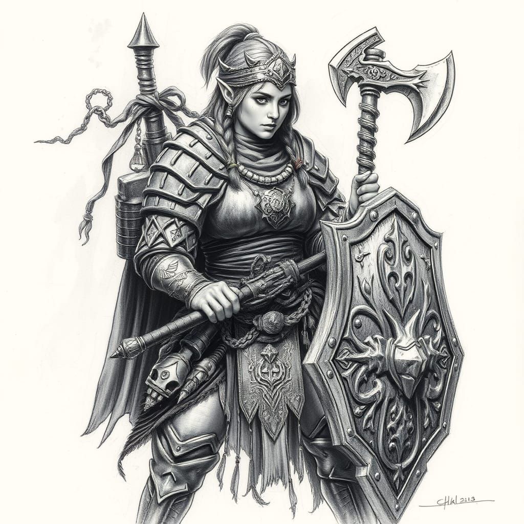Female Hill Dwarf Cleric in Intricate Armor