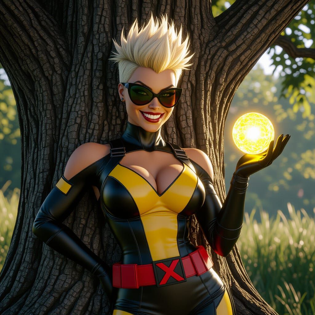 Muscular X-Men Heroine With Energy Orb, Matte Painting Style