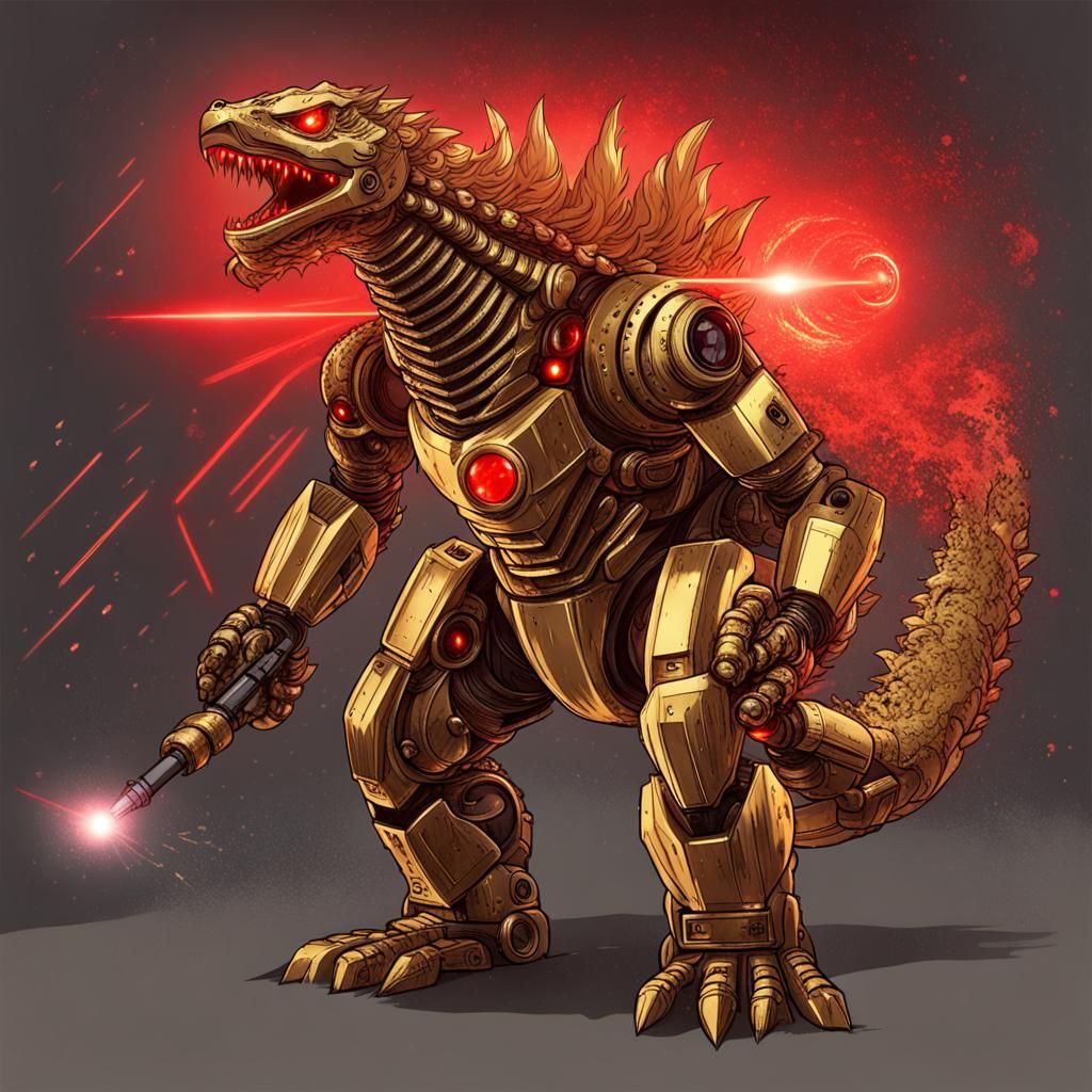 Robotic Godzilla with Laser Cannon and Glowing Eyes