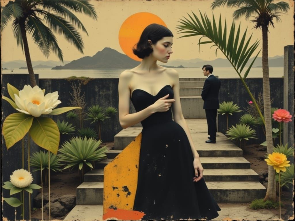 1940s Singer in Tropical Art Deco Impasto Style