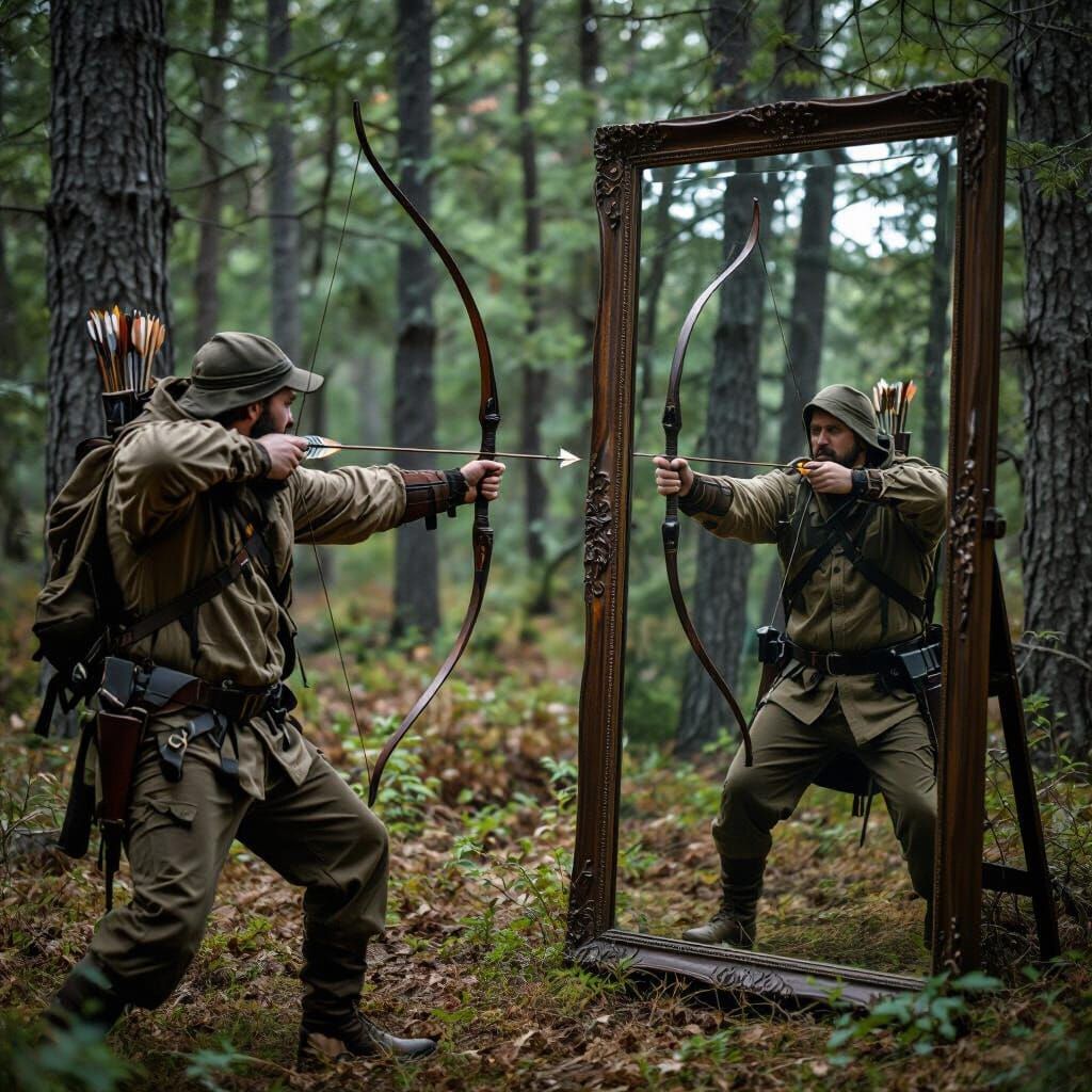 Hunter's Reflection: A Photorealistic Forest Encounter