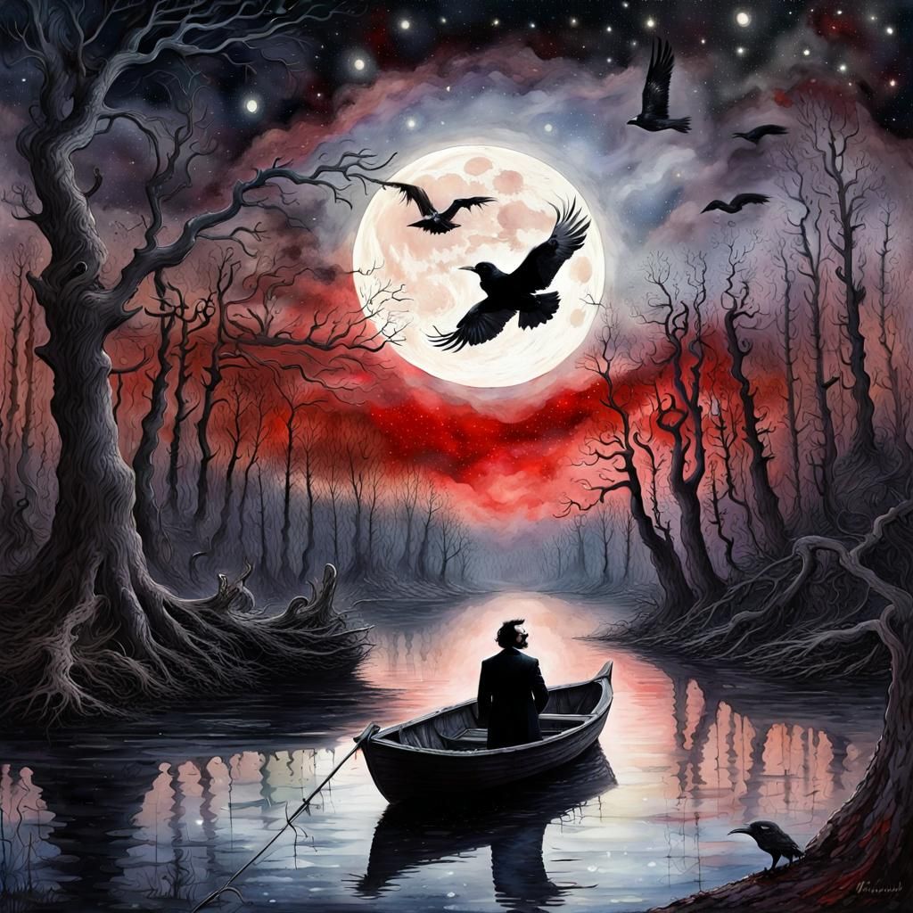 Edgar Allan Poe in Gothic Watercolor Painting