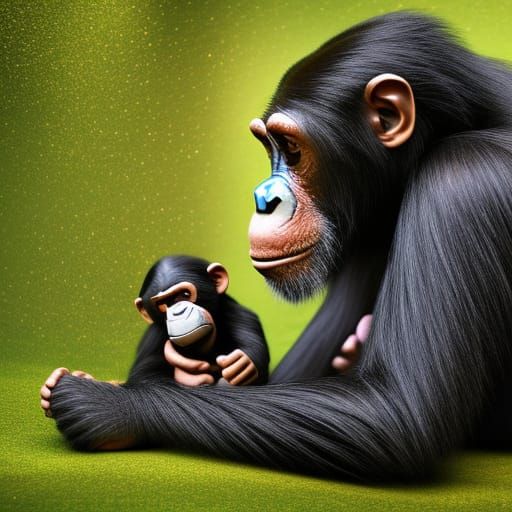 Chimpanzee Hugging Doll in Detailed 3D Render