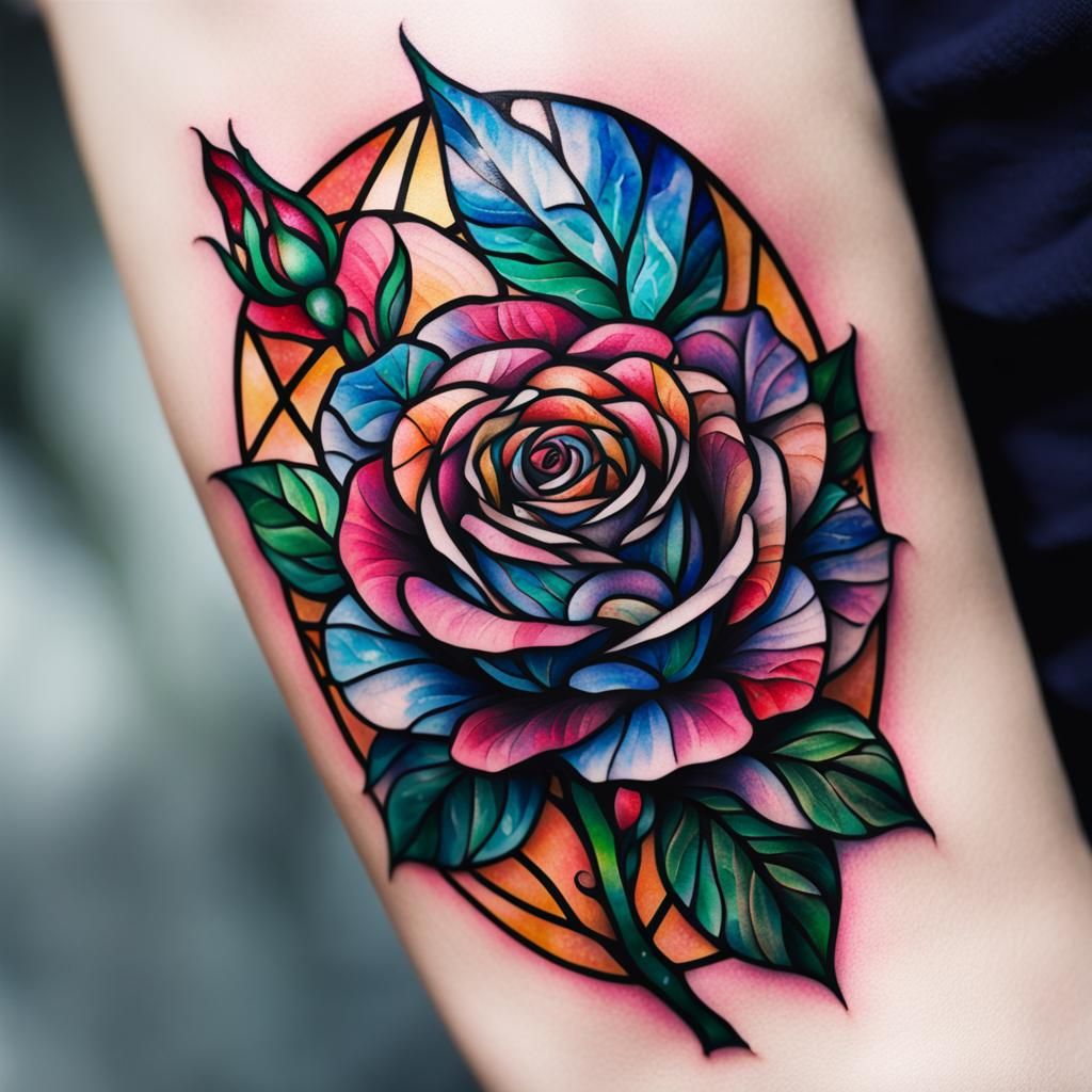 Stained Glass Rose Tattoo Art