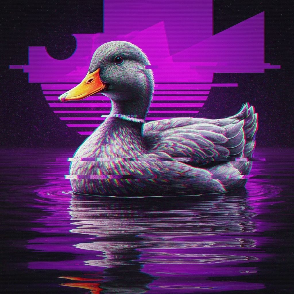 Glitching Duck in Vaporwave Pond as Airbrush Art