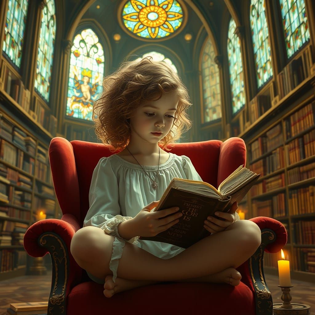 Vintage Library Sanctuary with Gilded Tomes and Soft Golden ...