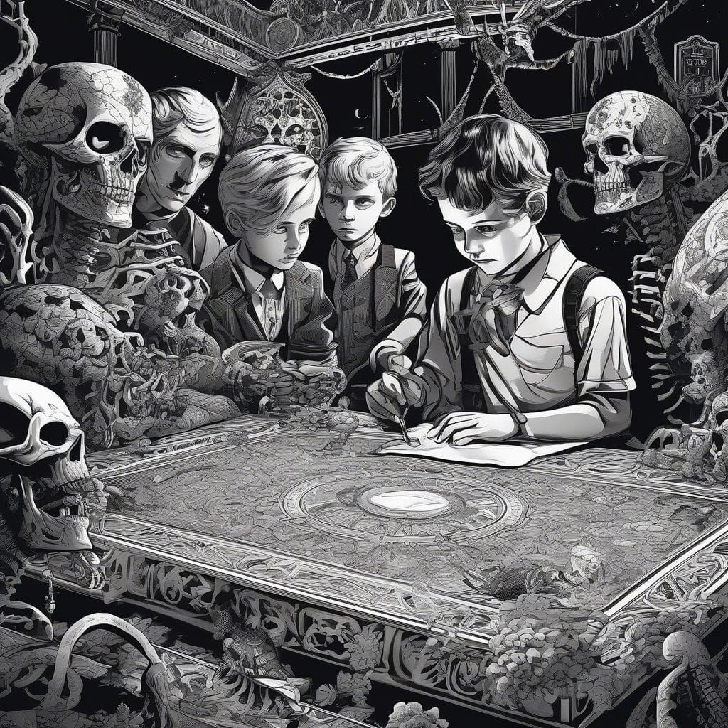 A boy drawing the future, macrolens_bokeh; depth_of_field; line_art; maximalism; intricately_detailed; breathtaking port...