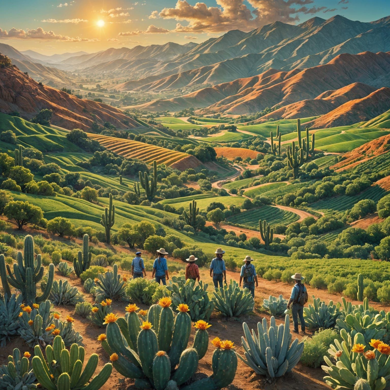 California Vineyard Workers: A Detailed Matte Painting