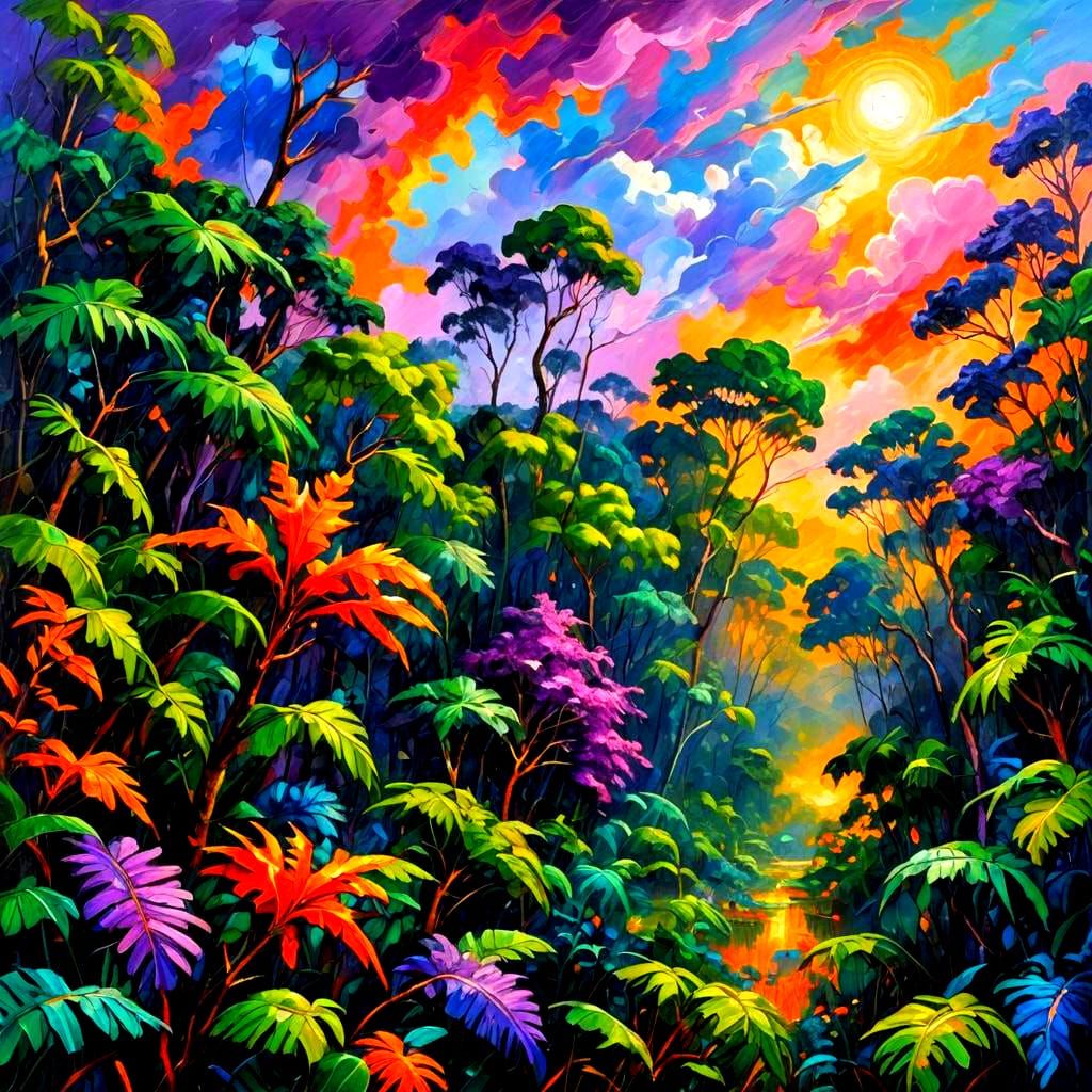 Amazon Rainforest Painting in Expressionist Style