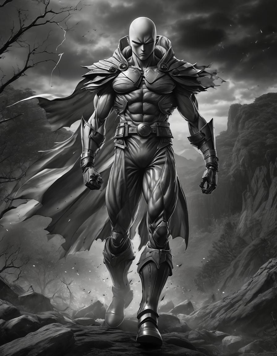 Armored Hero in Hellscape: Anime-Style Ink Sketch