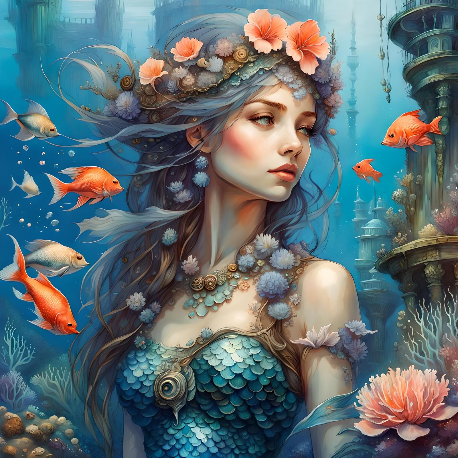 Mermaid Paints Ethereal Masterpiece in Atlantis