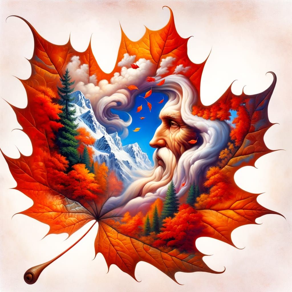 Surreal Autumn Masterpiece with Ancient Stargate Leaf and Wi...