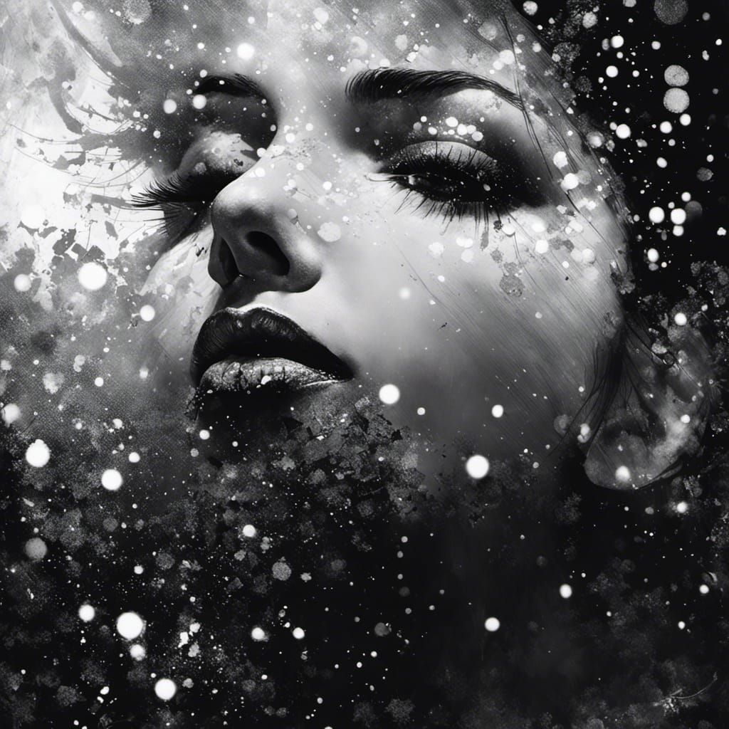 Snowy Moonlit Spectacle: Monochrome Digital Art