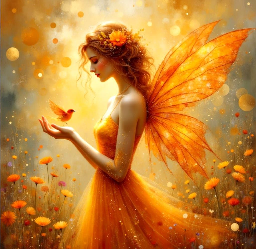 Ethereal Fairy in Amber Light Meadow