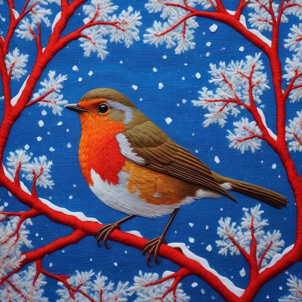 Vibrant Robin in Winter Wonderland: Siberian Folklore Inspir...