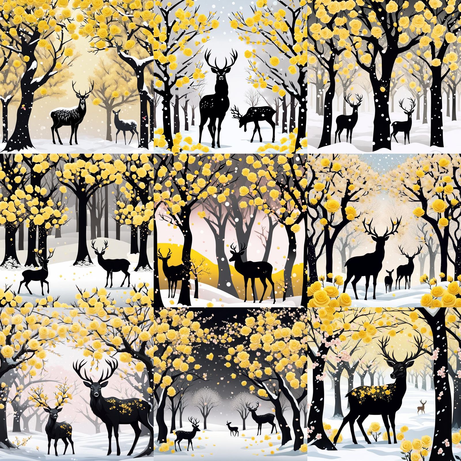 Surreal Winter Cherry Blossoms with Deer
