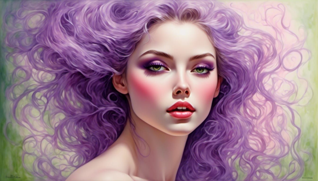Serene Portrait of Woman with Lavender Hair