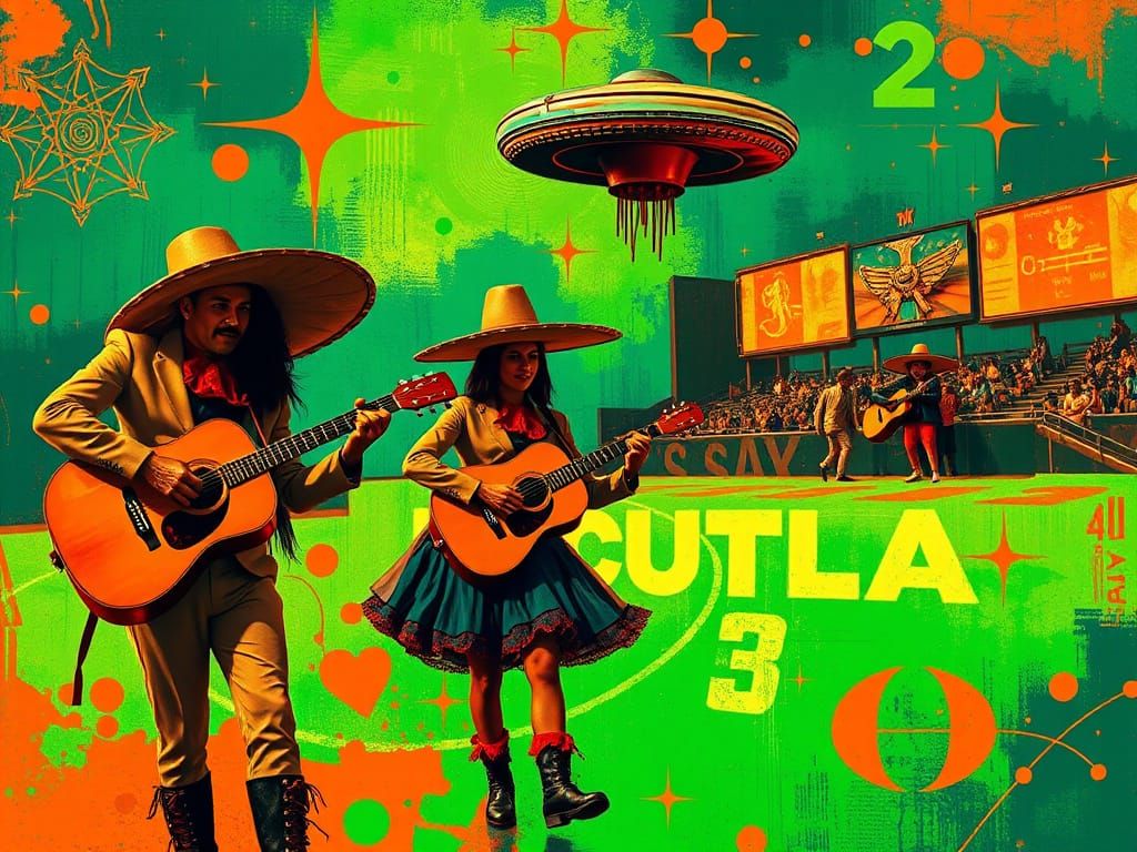 Neon Mariachis Lowrider Night in Abstract Expressionist Styl...