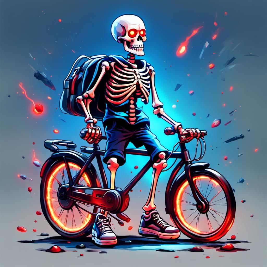 un squelette à vélo