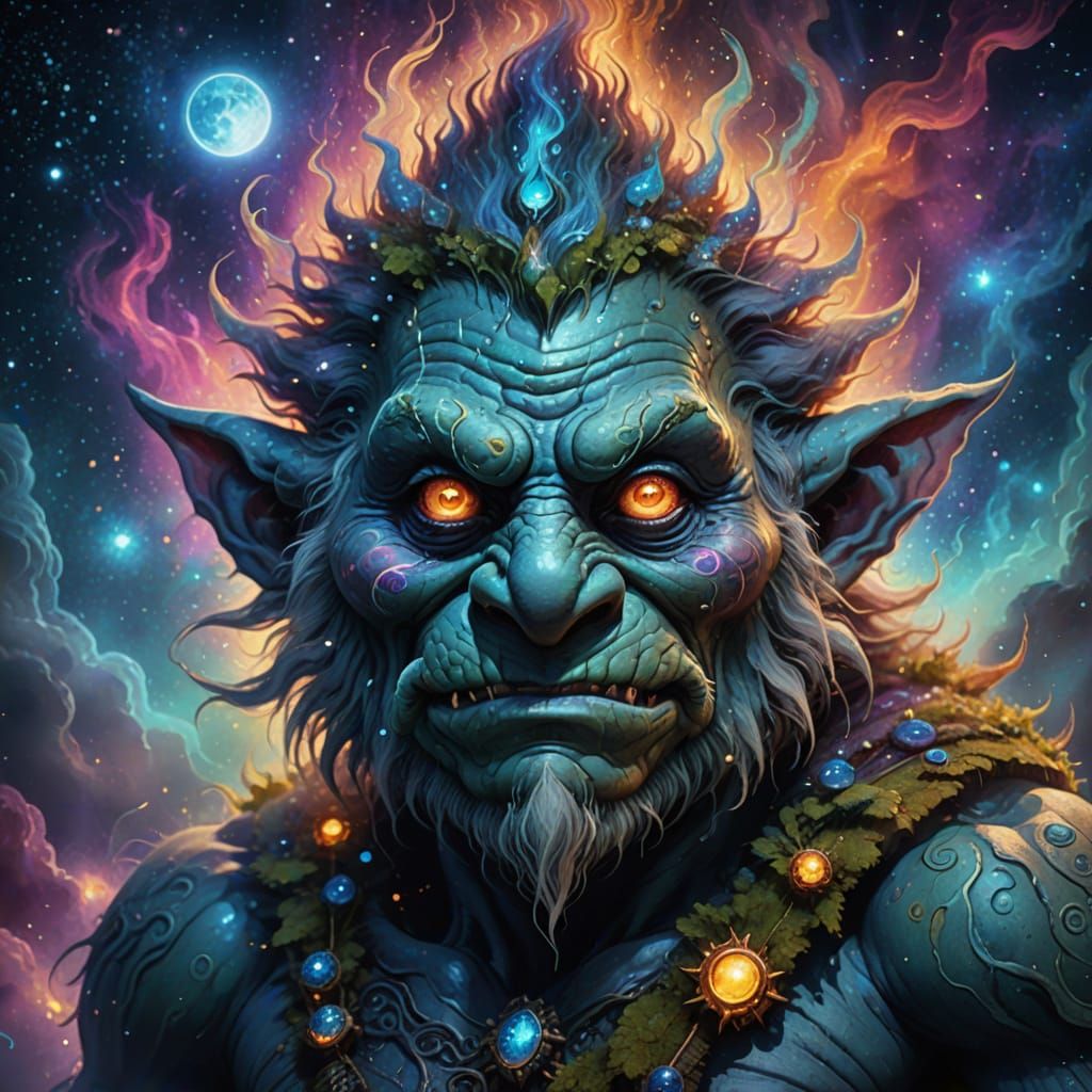 Holographic Astral Troll Portrait in Cosmic Style