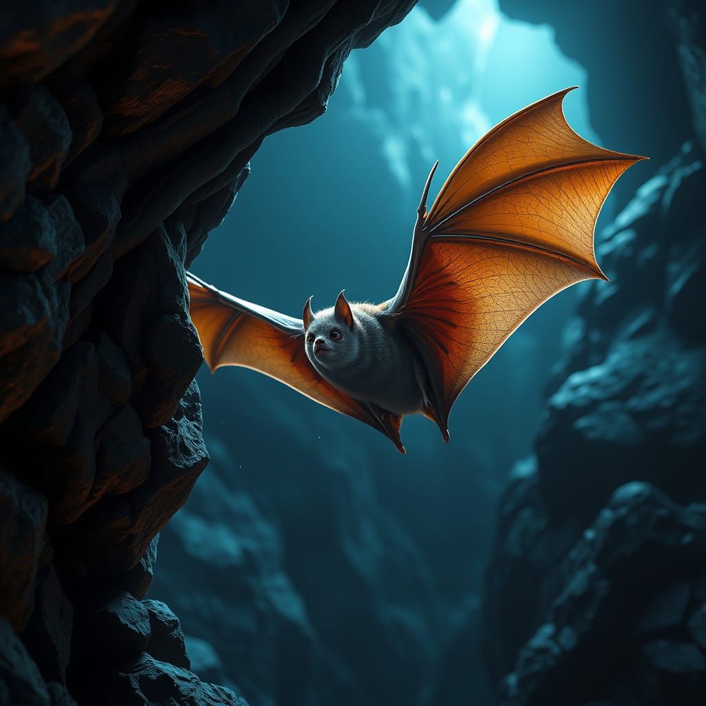 Bat Emerging from Cave: Detailed Fantasy Matte Painting